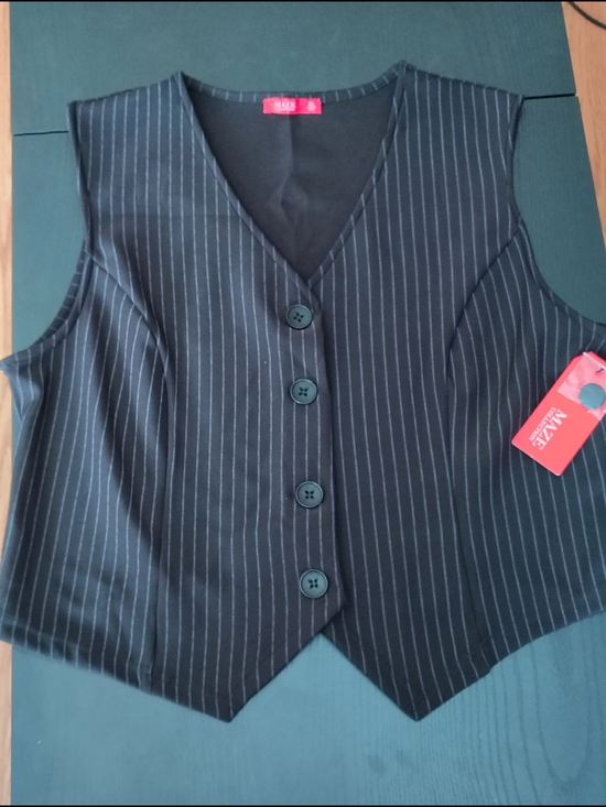 Maze Collection Jackets & Blazers - Maze Collection Black Pinstripe Button Front Vest